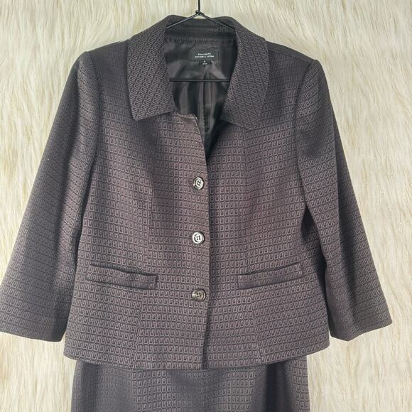 Tahari Womens Wallace Black Brown Blazer Pencil Skirt Set Geometric Print Sz 6 - Picture 3 of 11